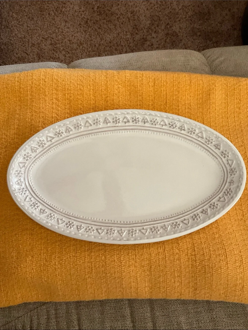Hallmark White Christmas Tree & Snowflakes Embossed Oval Serving Platter